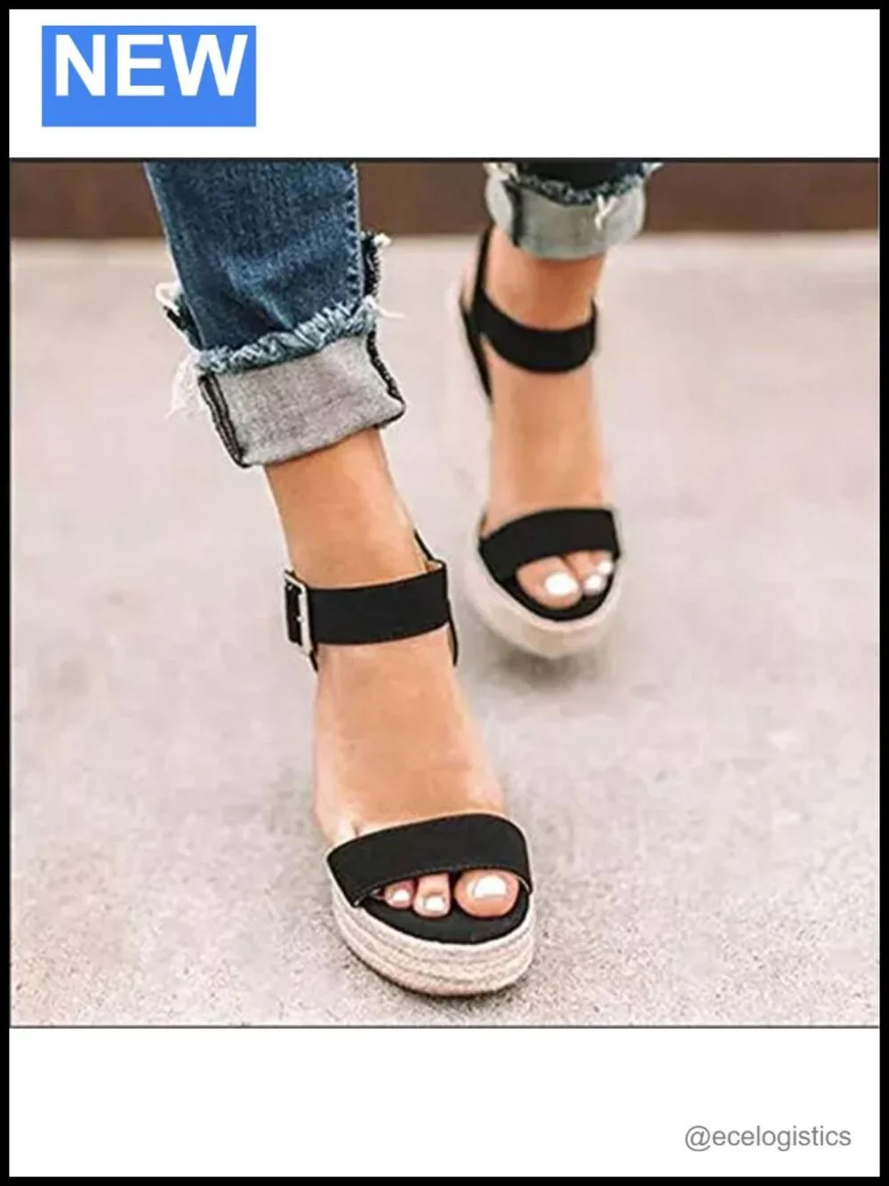 Braided Jute Platform Wedge Sandals Ankle Strap Open Toe